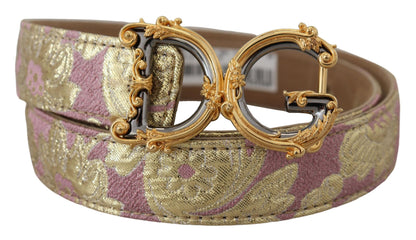 Dolce & Gabbana Pink Jaquard DG Logo Gold Metal Buckle Belt - 75 cm / 30 Inches