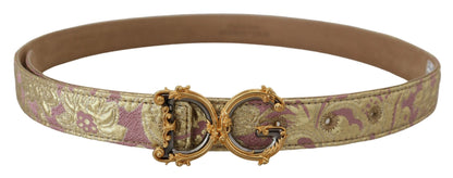 Dolce & Gabbana Pink Jaquard DG Logo Gold Metal Buckle Belt - 75 cm / 30 Inches