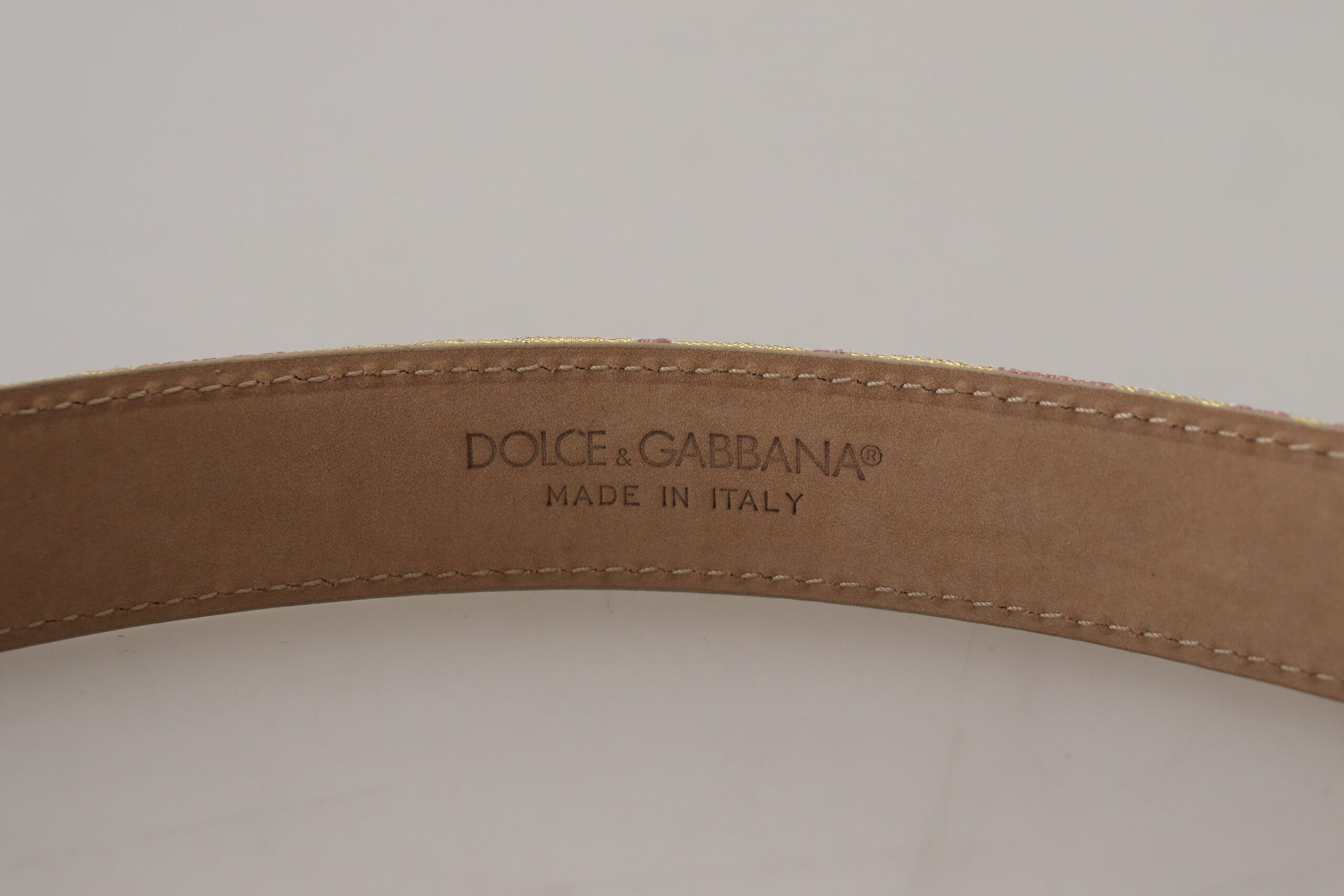 Dolce & Gabbana Pink Jaquard DG Logo Gold Metal Buckle Belt - 75 cm / 30 Inches