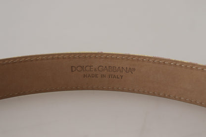 Dolce & Gabbana Pink Jaquard DG Logo Gold Metal Buckle Belt - 75 cm / 30 Inches