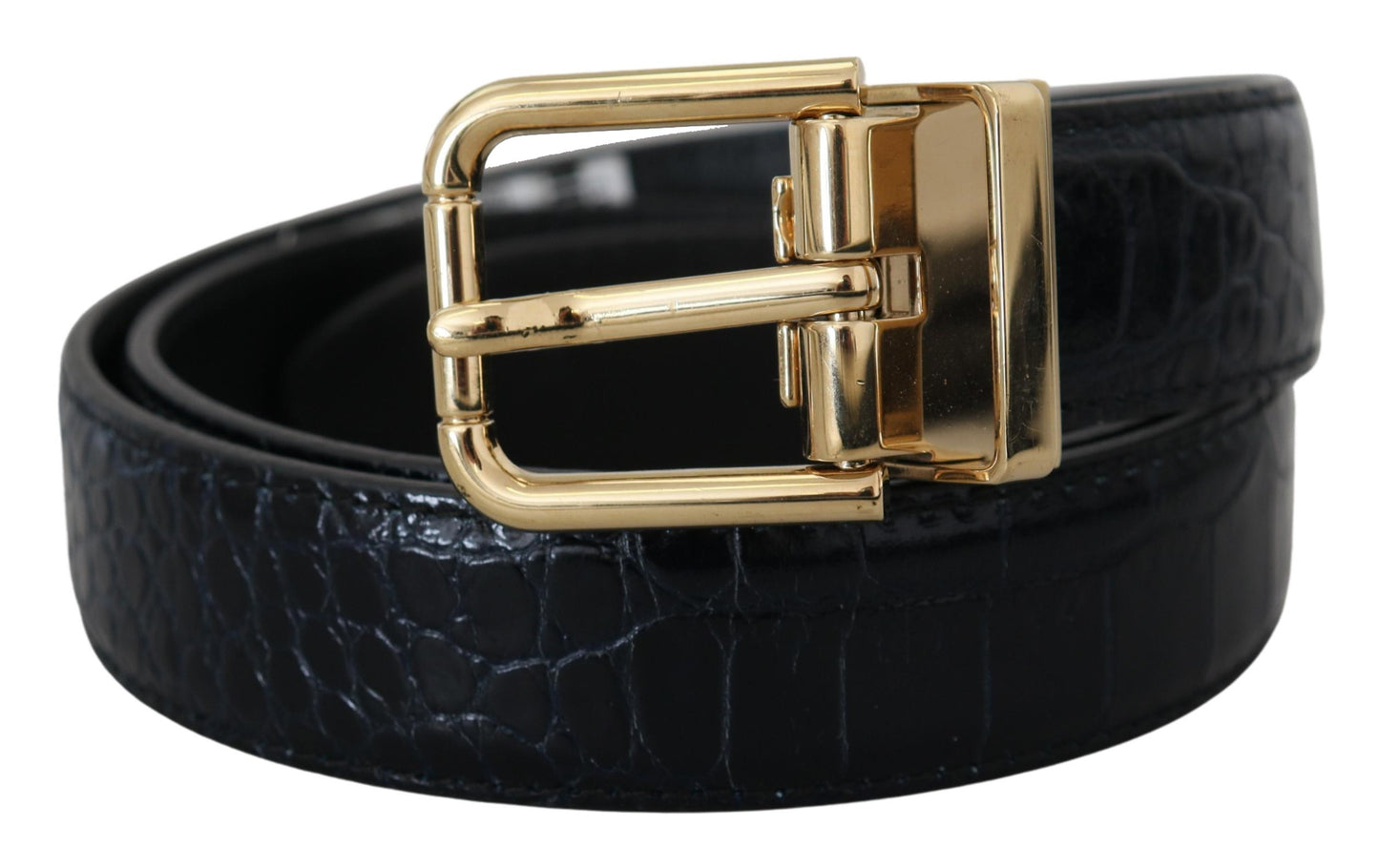 Dolce & Gabbana Black Exotic Leather Gold Metal Buckle Belt - 75 cm / 30 Inches