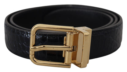 Dolce & Gabbana Black Exotic Leather Gold Metal Buckle Belt - 75 cm / 30 Inches