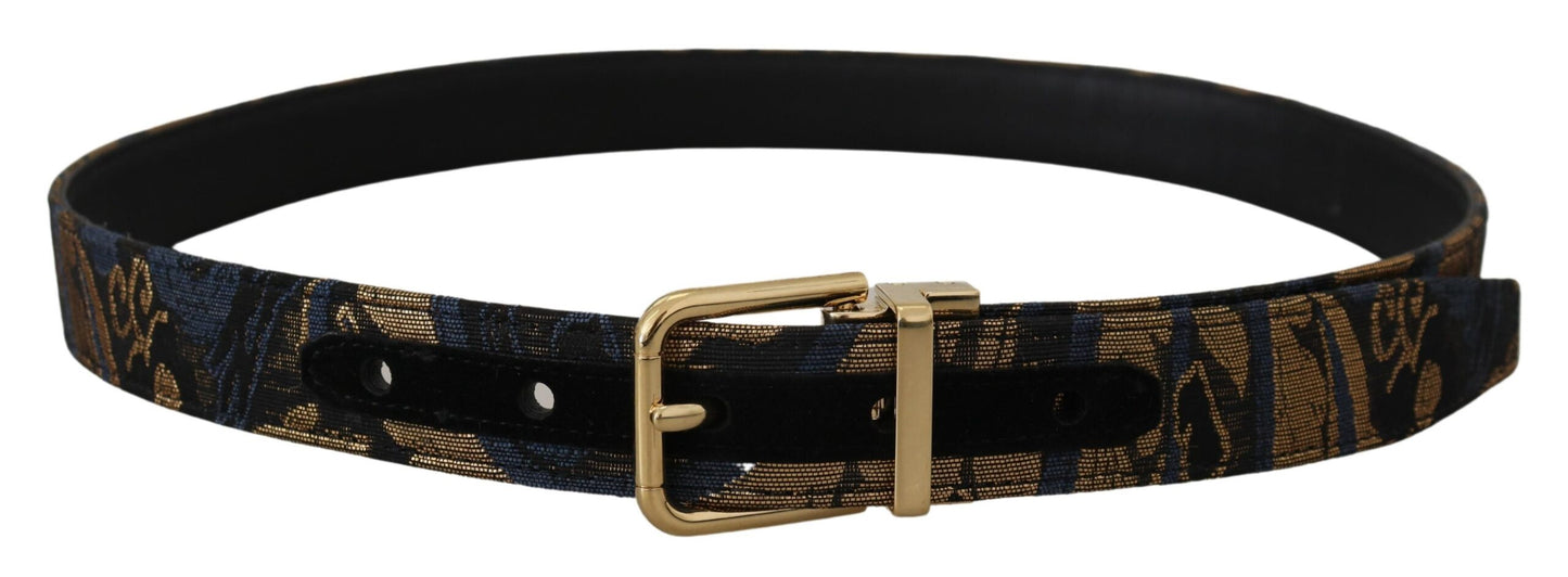 Dolce & Gabbana Multicolor Jacquard Leather Logo Buckle Belt - 75 cm / 30 Inches