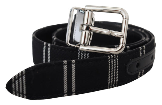 Dolce & Gabbana Black White Cotton Metal Silver Buckle Belt - 75 cm / 30 Inches