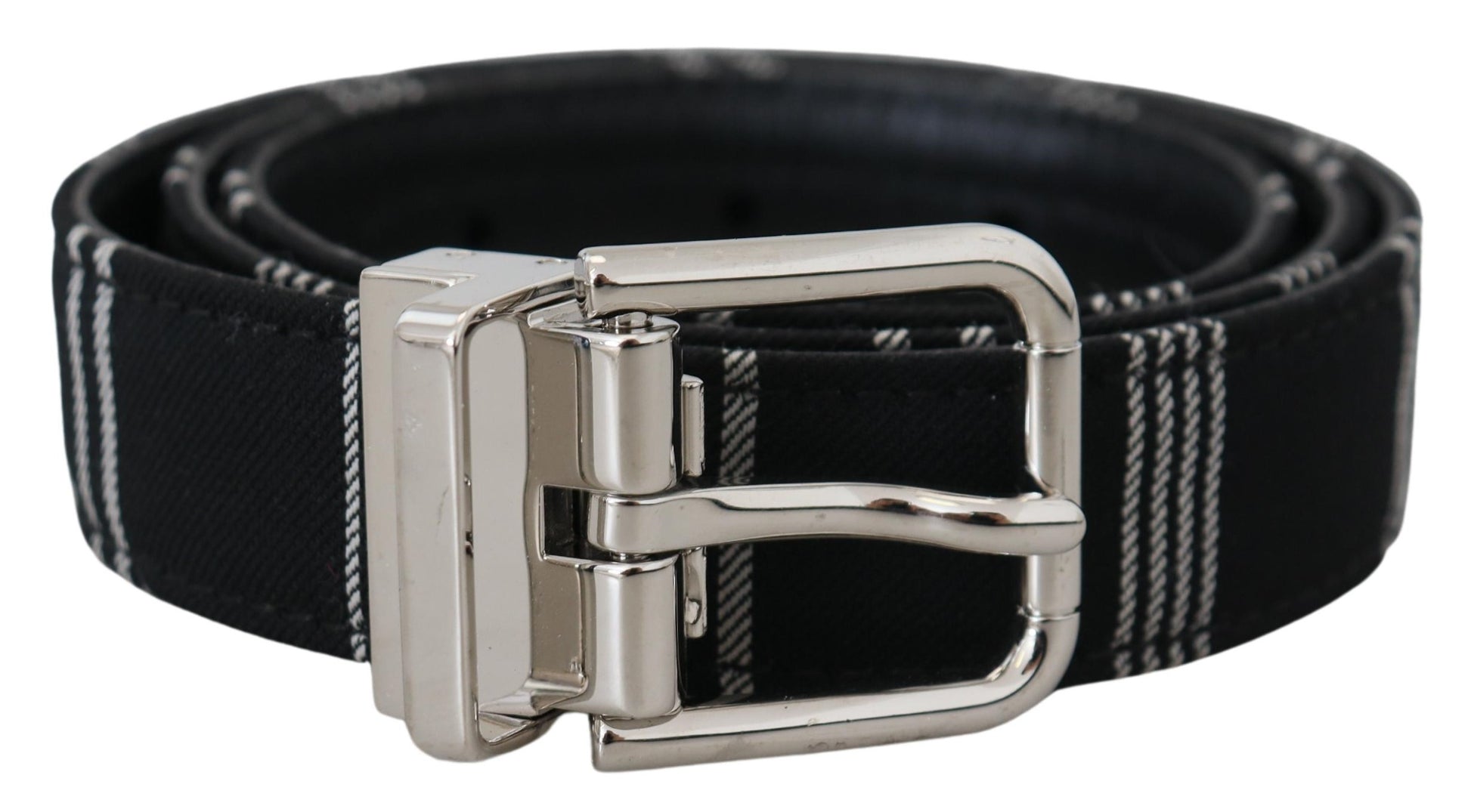 Dolce & Gabbana Black White Cotton Metal Silver Buckle Belt - 75 cm / 30 Inches