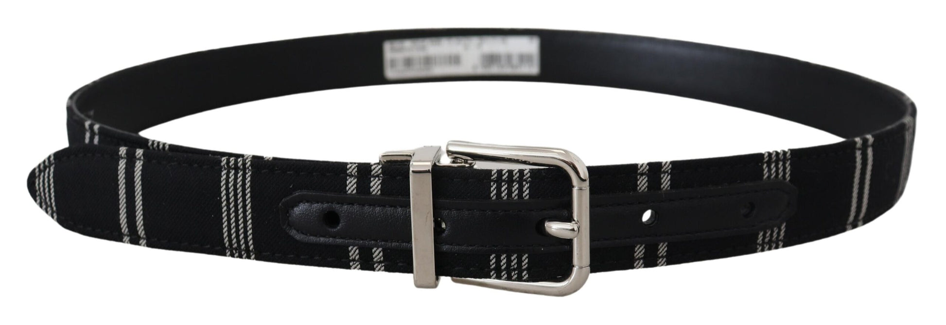 Dolce & Gabbana Black White Cotton Metal Silver Buckle Belt - 75 cm / 30 Inches