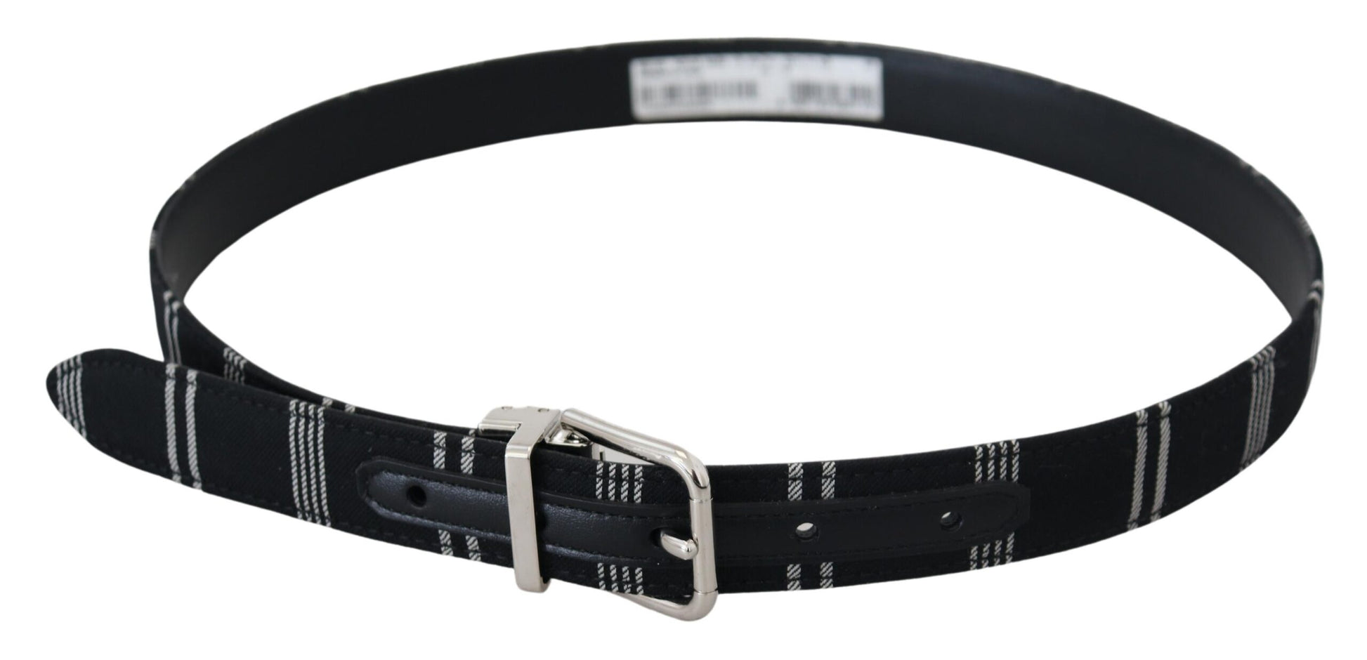 Dolce & Gabbana Black White Cotton Metal Silver Buckle Belt - 75 cm / 30 Inches