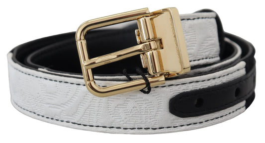 Dolce & Gabbana White Black Patchwork Gold Metal Buckle Belt - 75 cm / 30 Inches