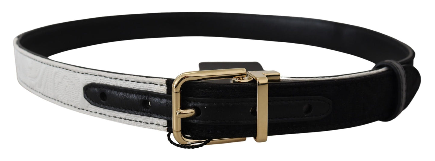 Dolce & Gabbana White Black Patchwork Gold Metal Buckle Belt - 75 cm / 30 Inches