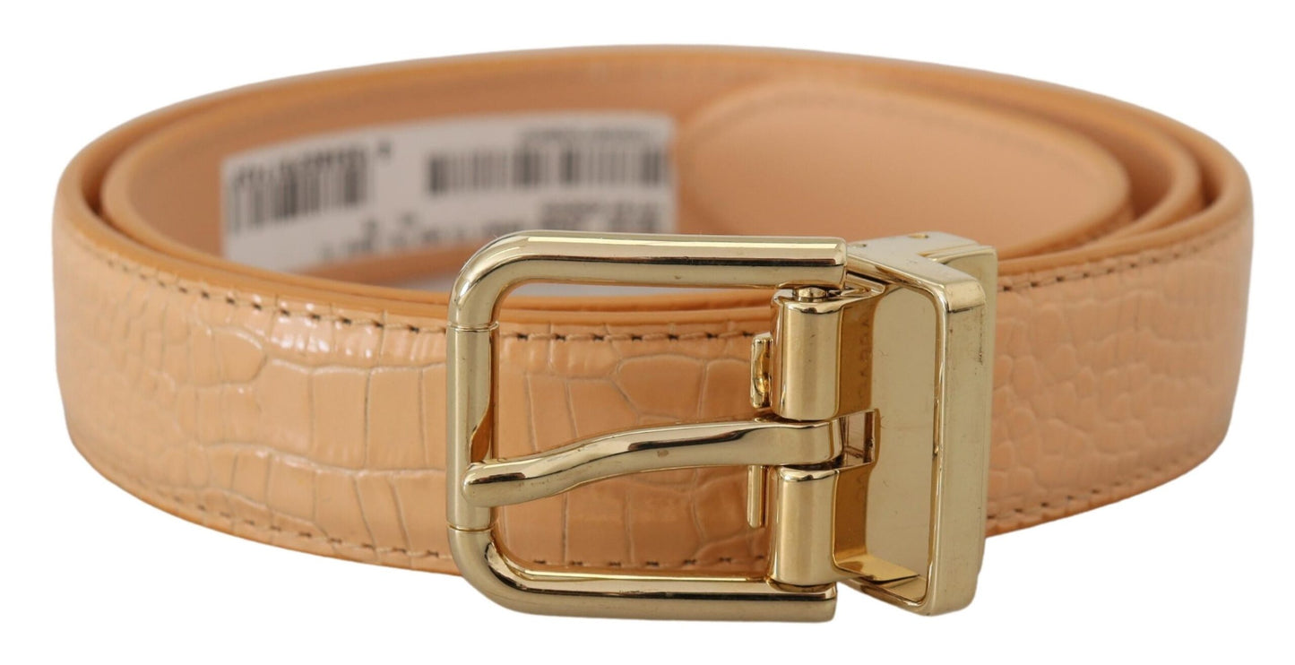 Dolce & Gabbana Beige Exotic Leather Gold Metal Buckle Belt - 75 cm / 30 Inches