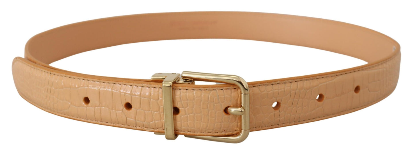 Dolce & Gabbana Beige Exotic Leather Gold Metal Buckle Belt - 75 cm / 30 Inches