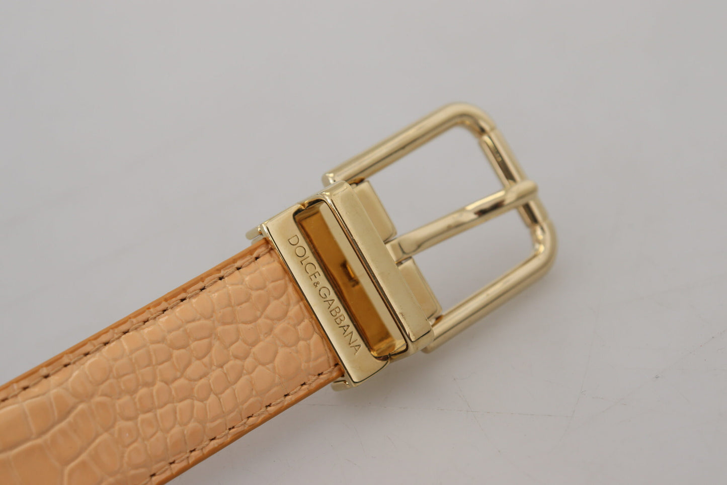 Dolce & Gabbana Beige Exotic Leather Gold Metal Buckle Belt - 75 cm / 30 Inches