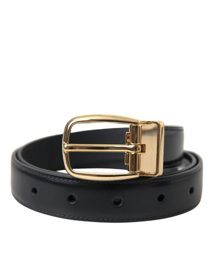 Dolce & Gabbana Black Calf Leather Gold Metal Buckle Belt - 75 cm / 30 Inches