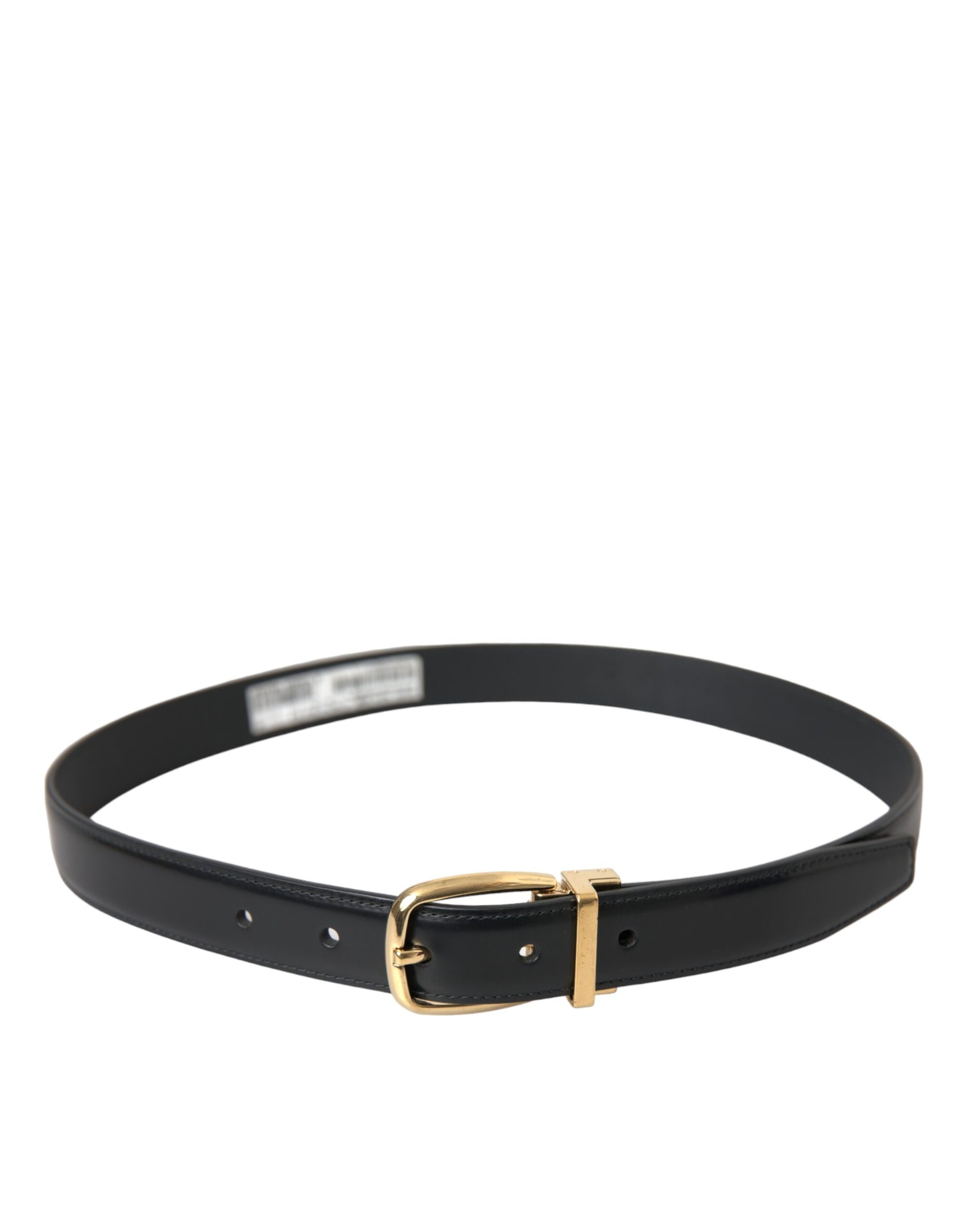 Dolce & Gabbana Black Calf Leather Gold Metal Buckle Belt - 75 cm / 30 Inches