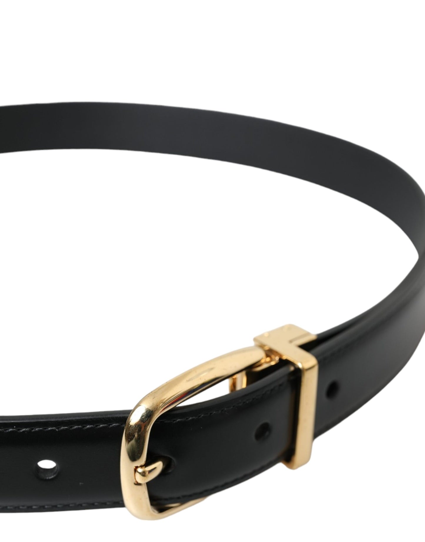 Dolce & Gabbana Black Calf Leather Gold Metal Buckle Belt - 75 cm / 30 Inches