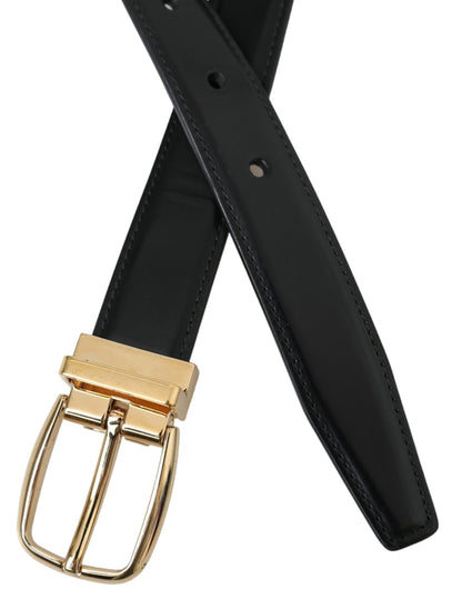 Dolce & Gabbana Black Calf Leather Gold Metal Buckle Belt - 75 cm / 30 Inches