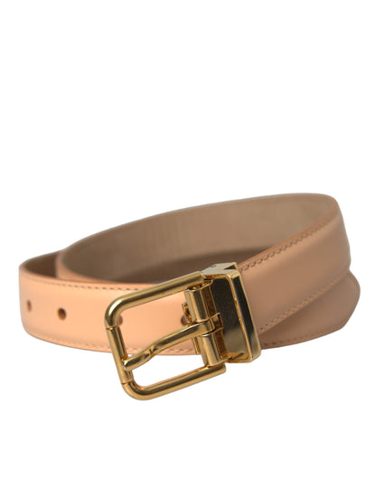 Dolce & Gabbana Beige Calfskin Leather Gold Metal Buckle Belt - 80 cm / 32 Inches