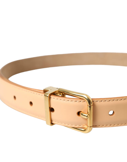 Dolce & Gabbana Beige Calfskin Leather Gold Metal Buckle Belt - 80 cm / 32 Inches