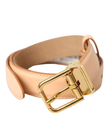 Dolce & Gabbana Beige Calfskin Leather Gold Metal Buckle Belt - 75 cm / 30 Inches