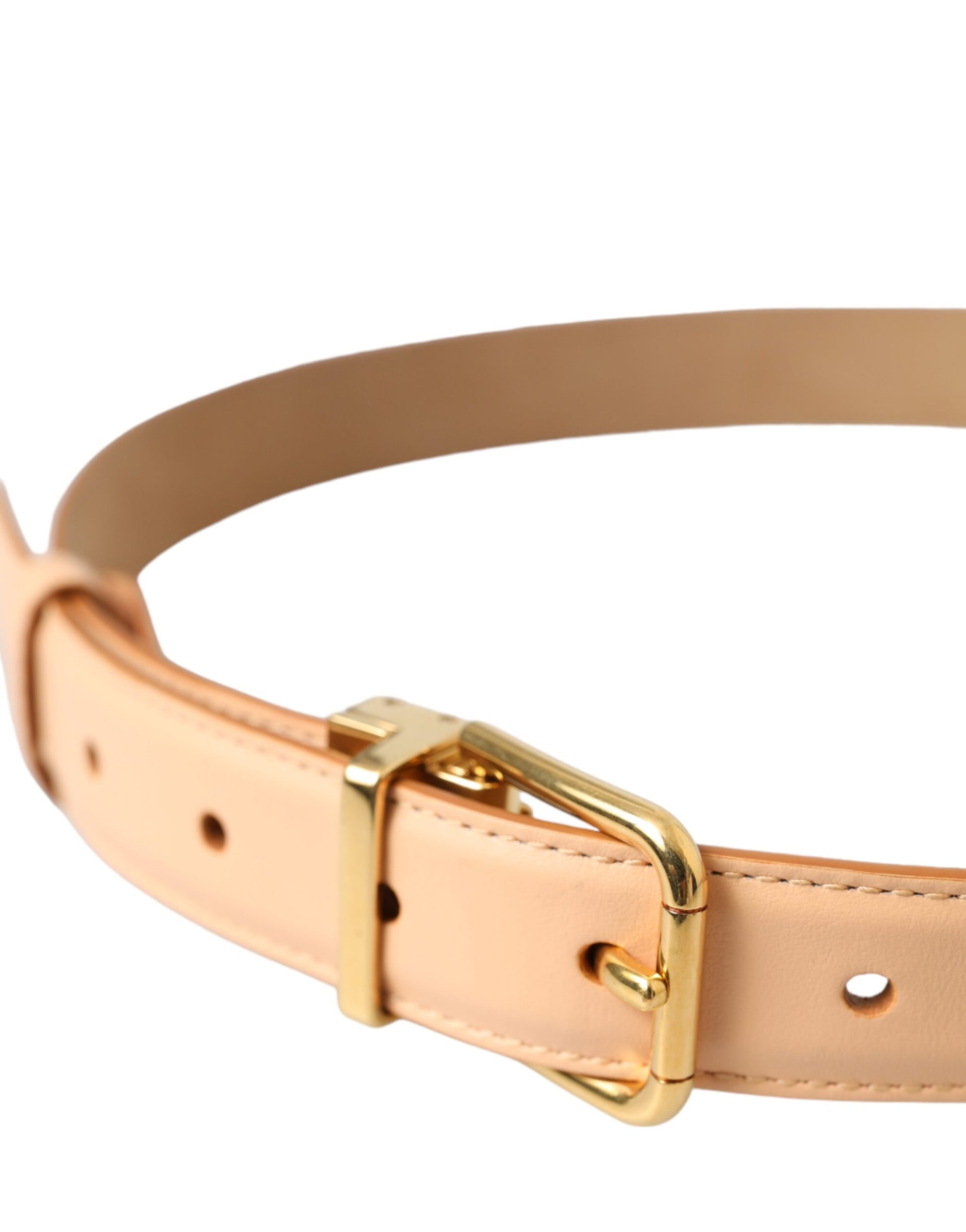 Dolce & Gabbana Beige Calfskin Leather Gold Metal Buckle Belt - 75 cm / 30 Inches