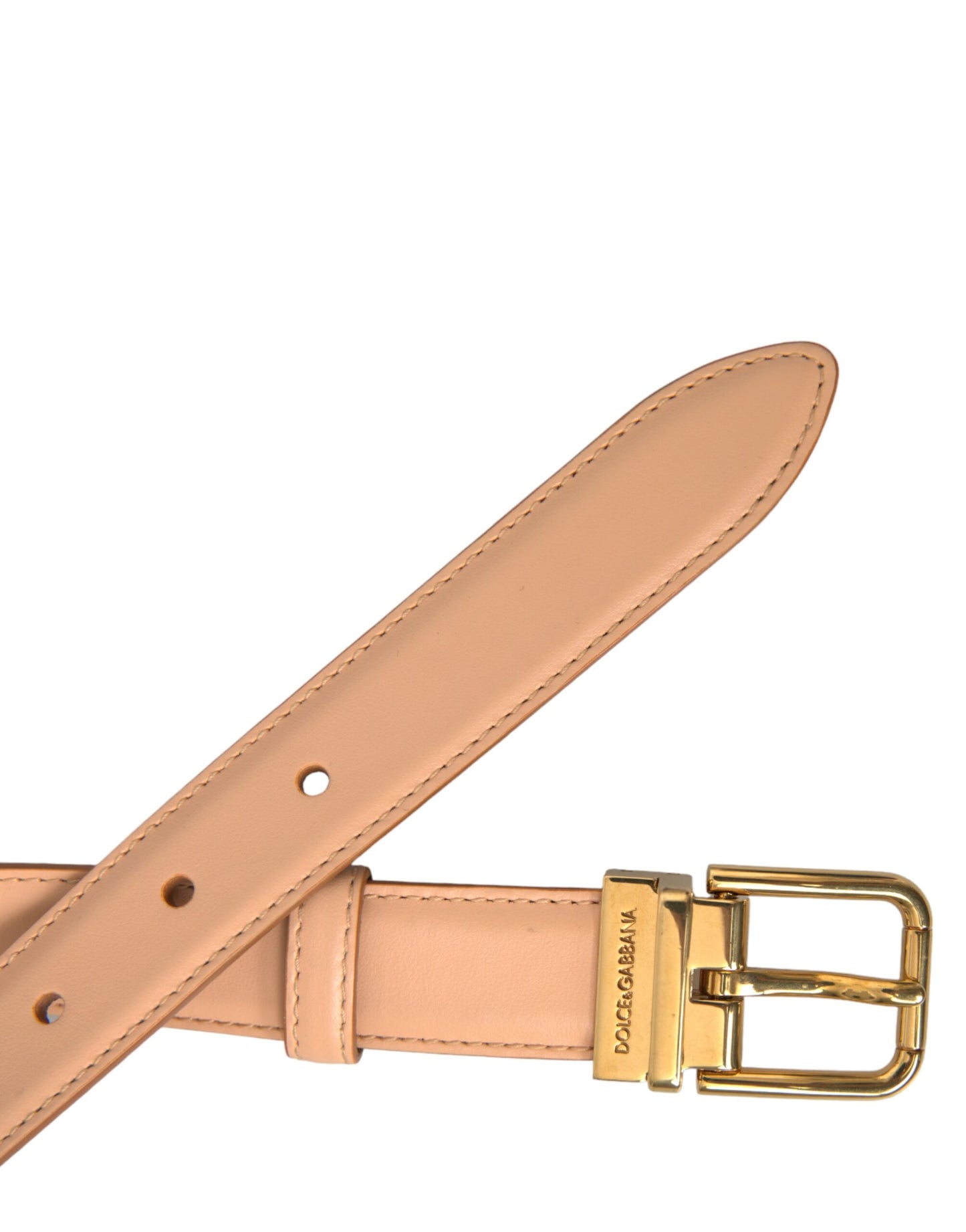 Dolce & Gabbana Beige Calfskin Leather Gold Metal Buckle Belt - 75 cm / 30 Inches