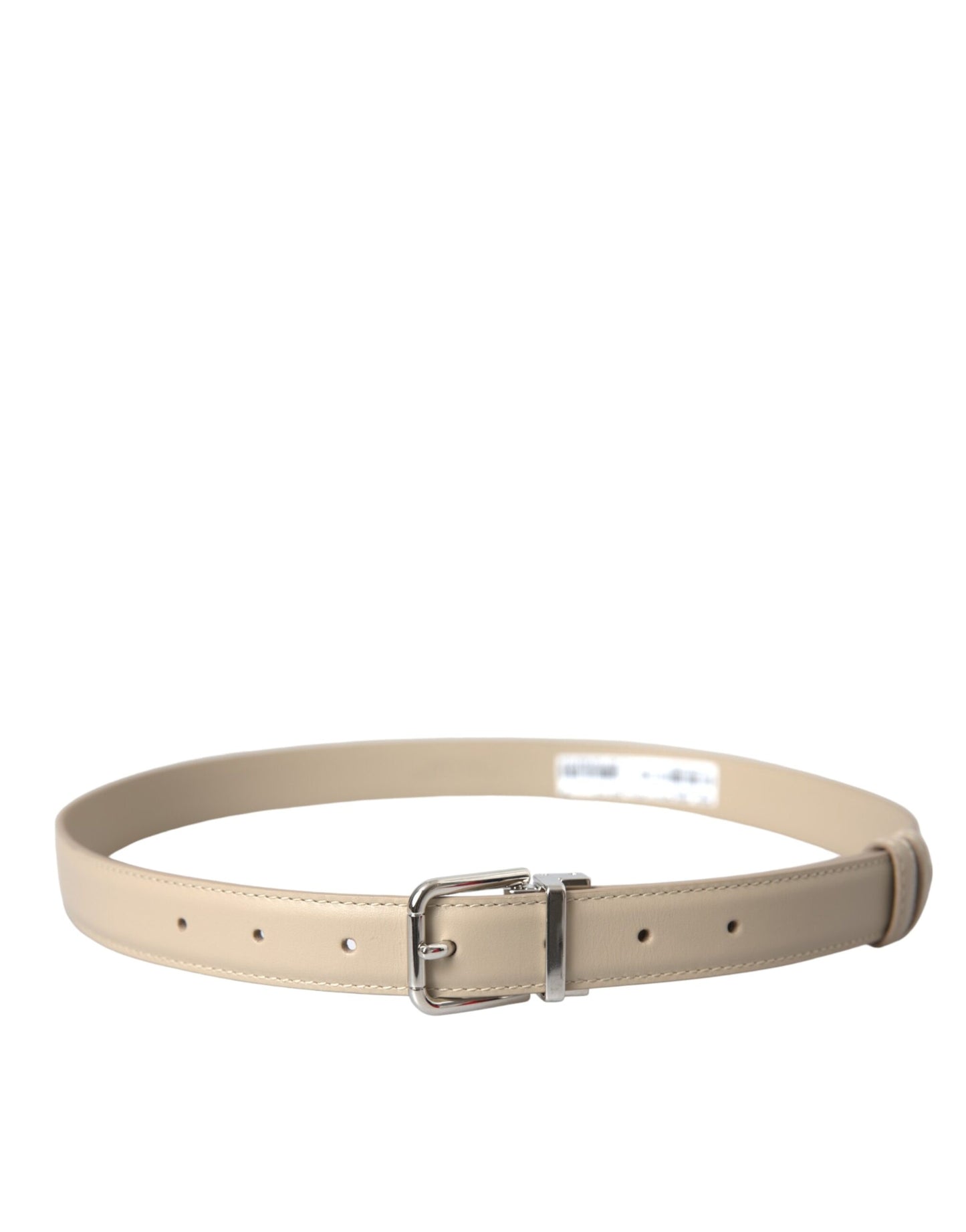 Dolce & Gabbana Beige Calfskin Leather Silver Metal Buckle Belt - 80 cm / 32 Inches