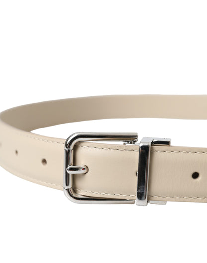 Dolce & Gabbana Beige Calfskin Leather Silver Metal Buckle Belt - 80 cm / 32 Inches