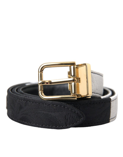 Dolce & Gabbana Black White Patchwork Gold Metal Buckle Belt - 70 cm / 28 Inches