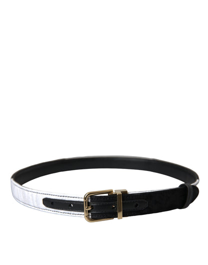 Dolce & Gabbana Black White Patchwork Gold Metal Buckle Belt - 70 cm / 28 Inches