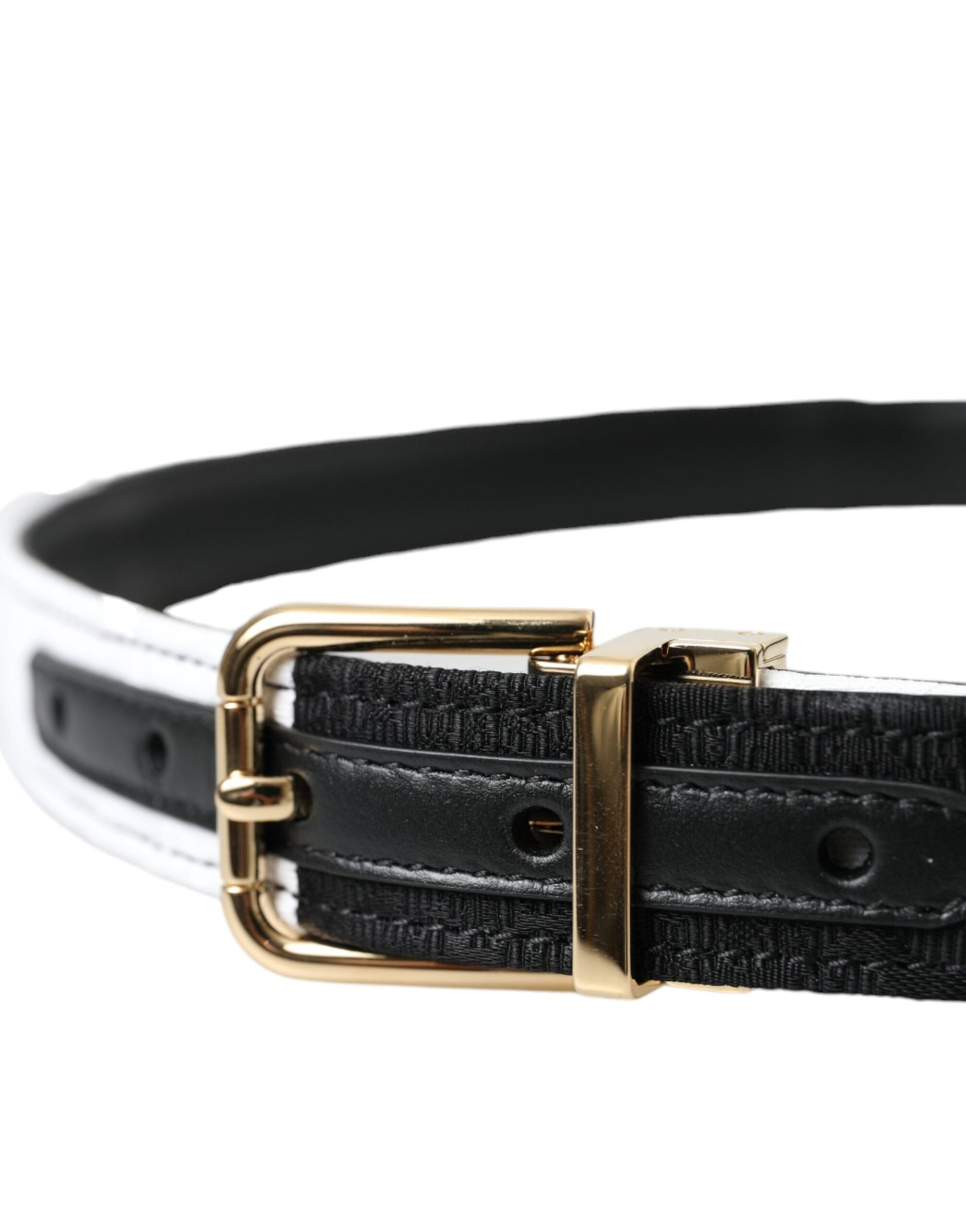 Dolce & Gabbana Black White Patchwork Gold Metal Buckle Belt - 70 cm / 28 Inches