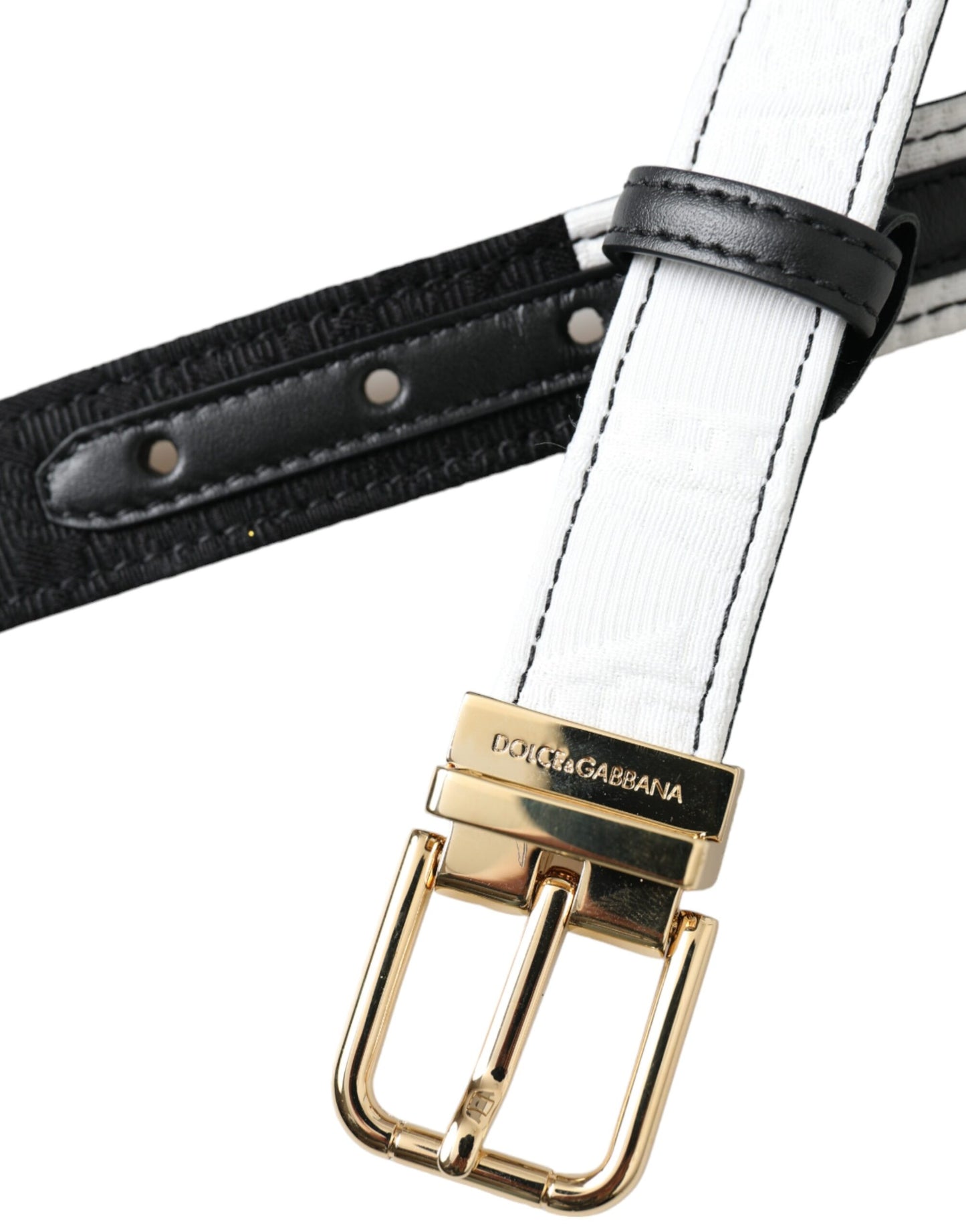 Dolce & Gabbana Black White Patchwork Gold Metal Buckle Belt - 70 cm / 28 Inches