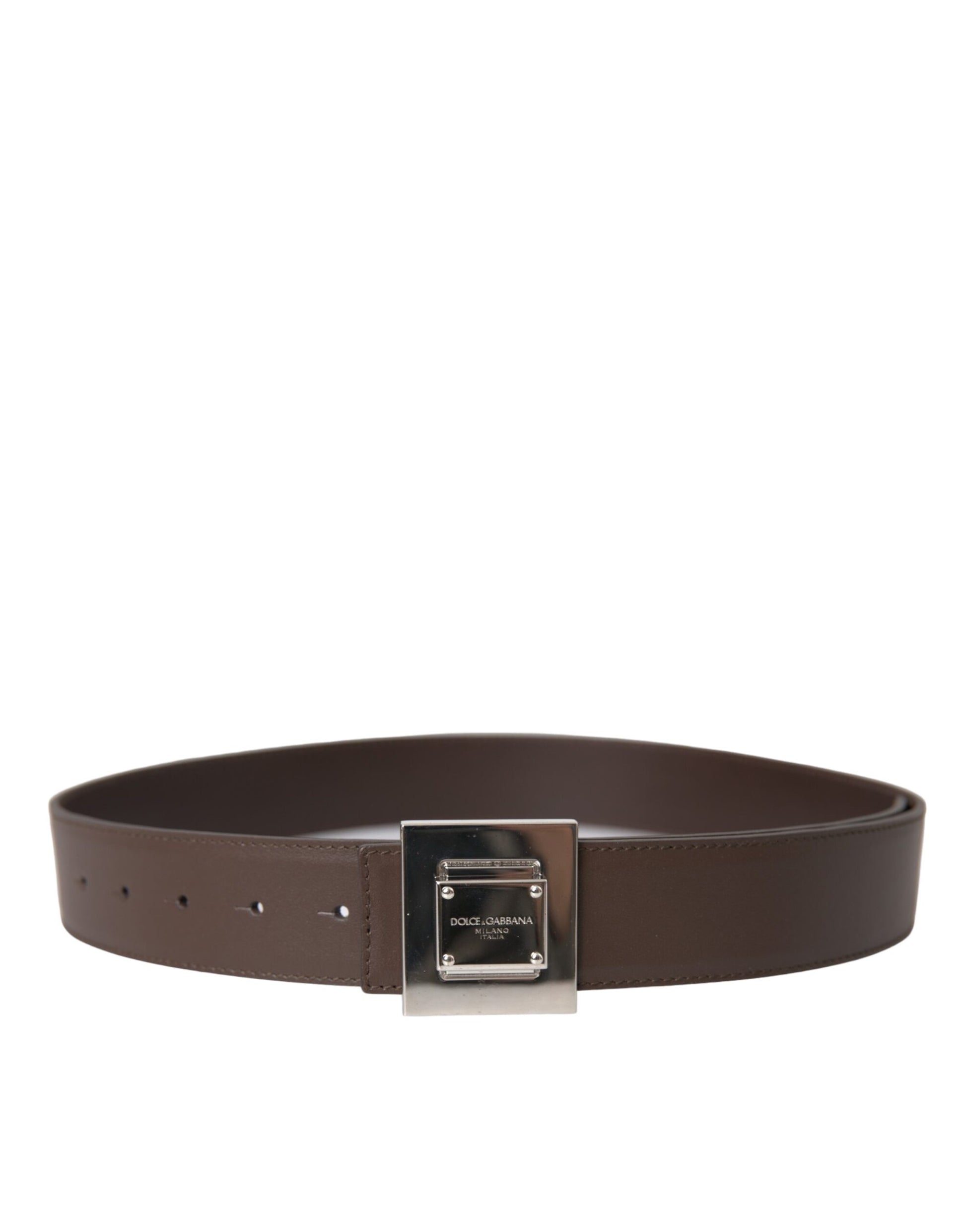 Dolce & Gabbana Brown Calf Leather Square Metal Buckle Belt - 80 cm / 32 Inches