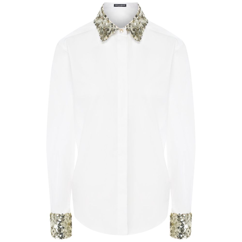 Dolce & Gabbana White Cotton Women Shirt with Sequin Accents - IT48 | XL