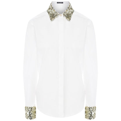 Dolce & Gabbana White Cotton Women Shirt with Sequin Accents - IT48 | XL