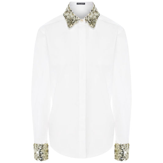 Dolce & Gabbana White Cotton Women Shirt with Sequin Accents - IT48 | XL