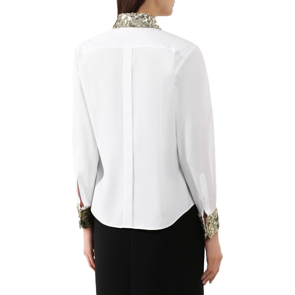 Dolce & Gabbana White Cotton Women Shirt with Sequin Accents - IT48 | XL