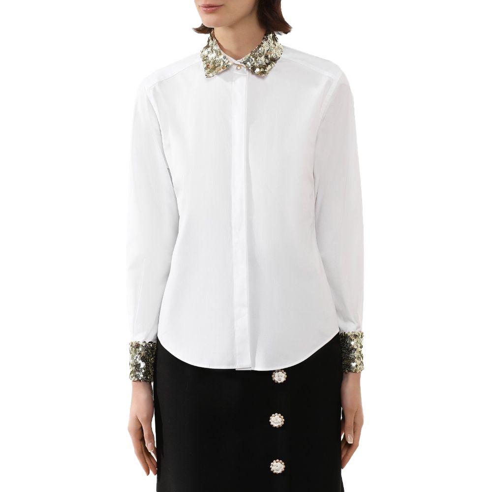 Dolce & Gabbana White Cotton Women Shirt with Sequin Accents - IT48 | XL