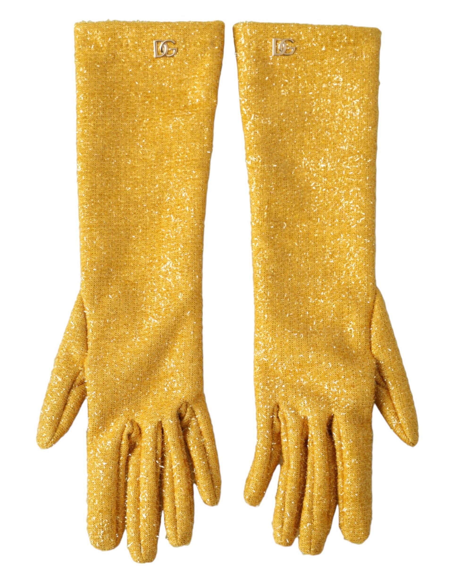 Dolce & Gabbana Gold Lurex Fantasia Mid Arm Length Gloves - 7.5|S