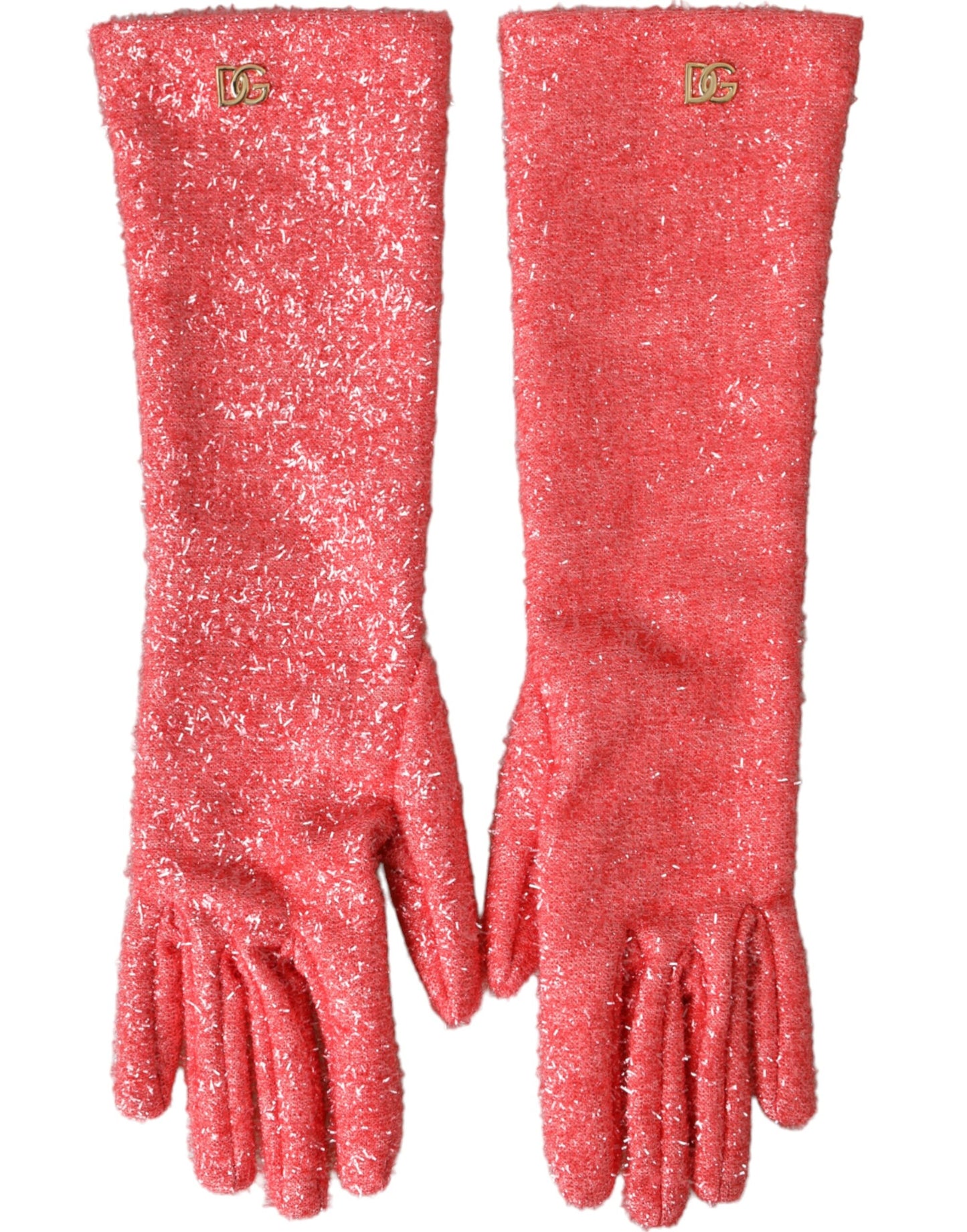 Dolce & Gabbana Pink Lurex Fantasia Mid Arm Length Gloves - 7.5|S