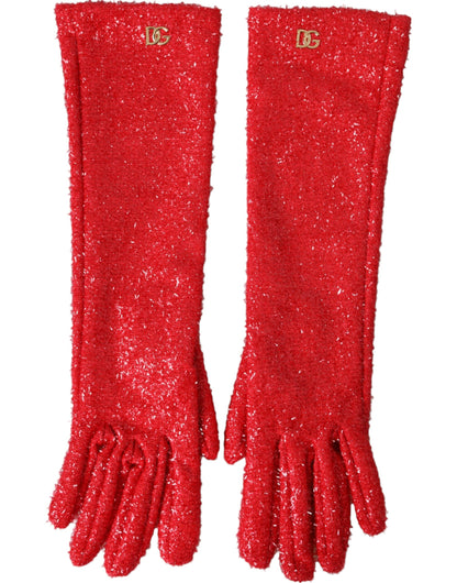 Dolce & Gabbana Red Lurex Fantasia Mid Arm Length Gloves - 7.5|S