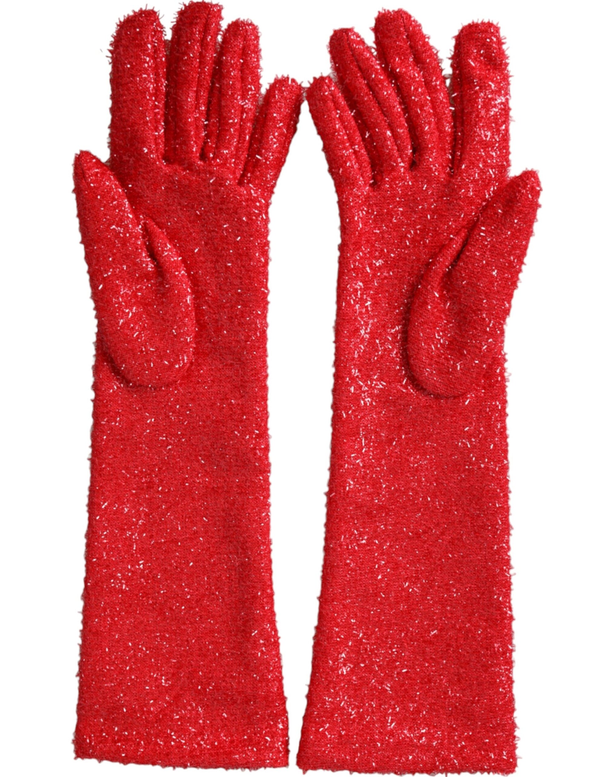 Dolce & Gabbana Red Lurex Fantasia Mid Arm Length Gloves - 7.5|S