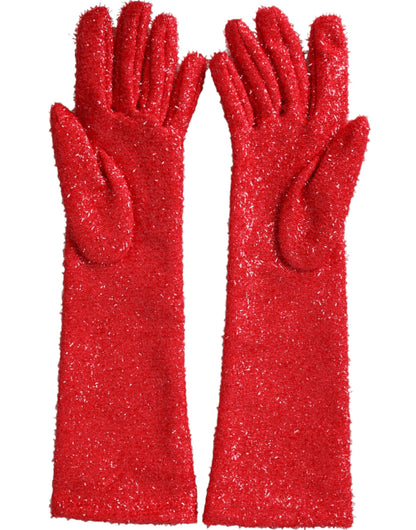 Dolce & Gabbana Red Lurex Fantasia Mid Arm Length Gloves - 7.5|S