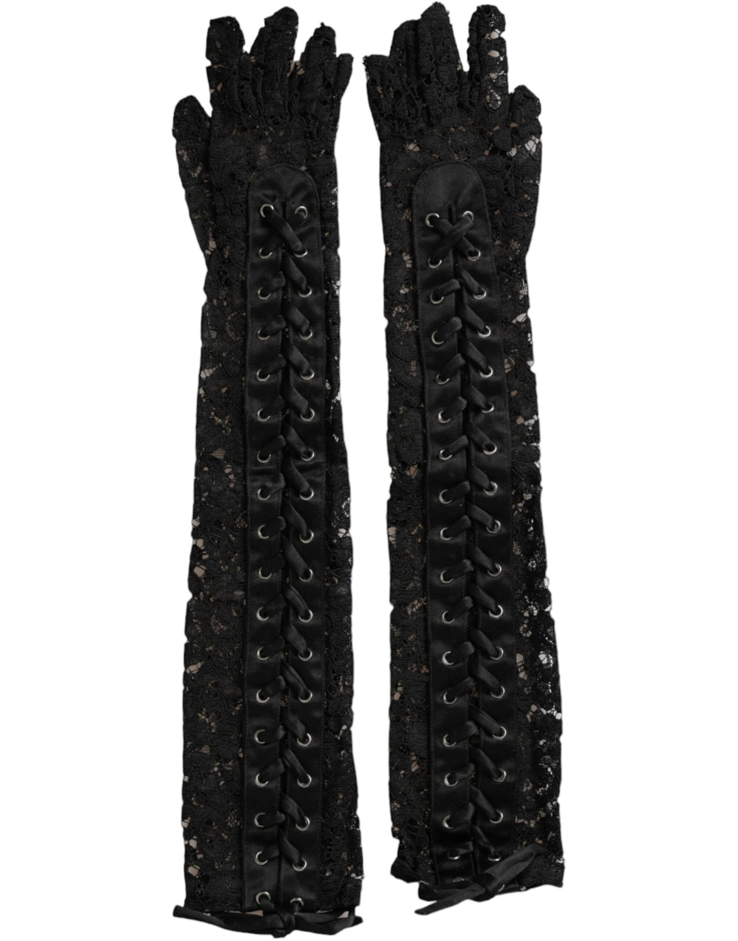 Dolce & Gabbana Black Taormina Lace Elbow Length Gloves - 7.5|S