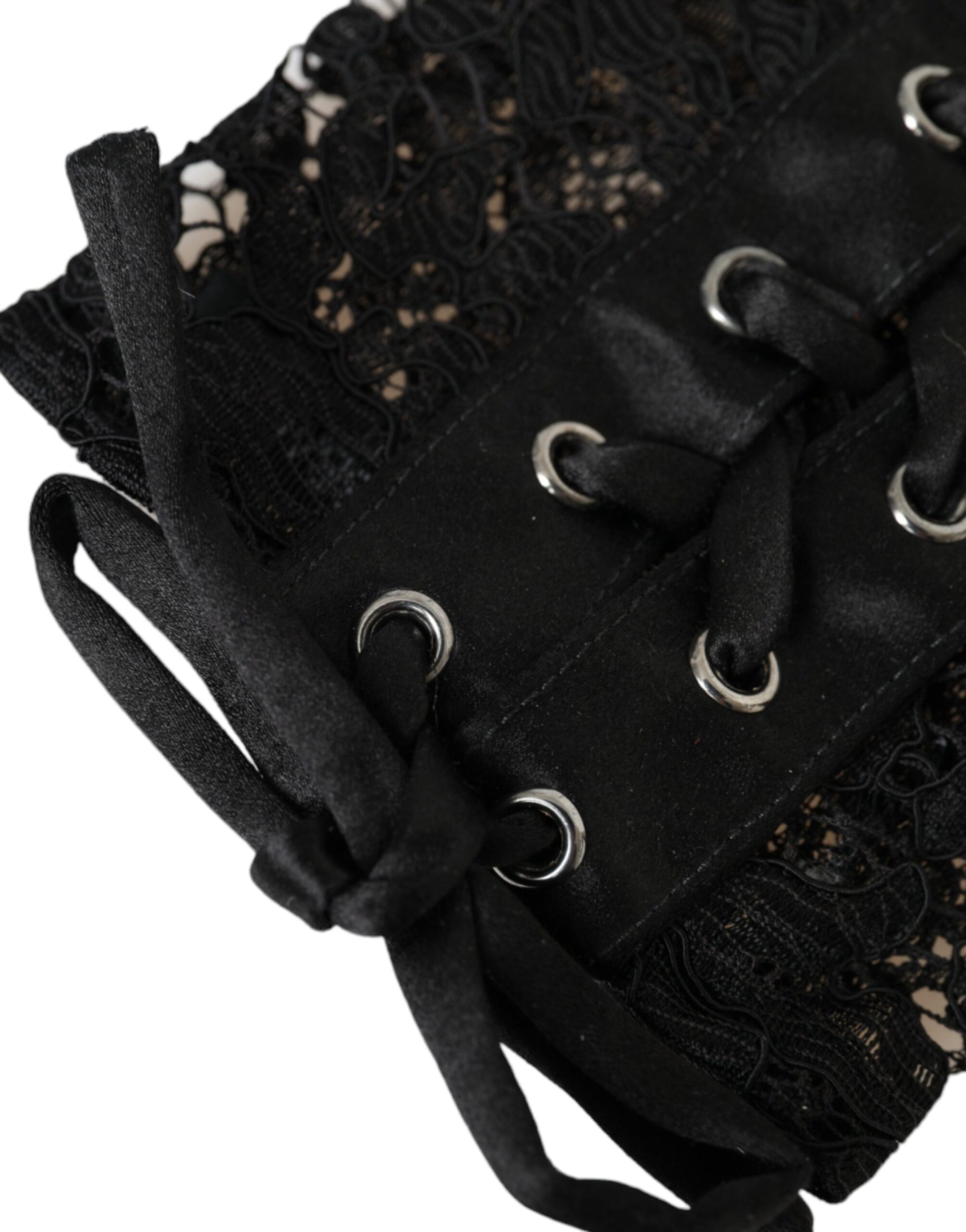 Dolce & Gabbana Black Taormina Lace Elbow Length Gloves - 7.5|S