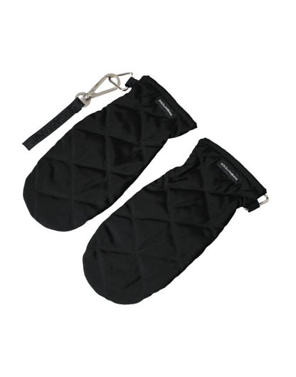 Dolce & Gabbana Black Quilted Nylon Wrist Length Mitten Gloves - 7.5|S