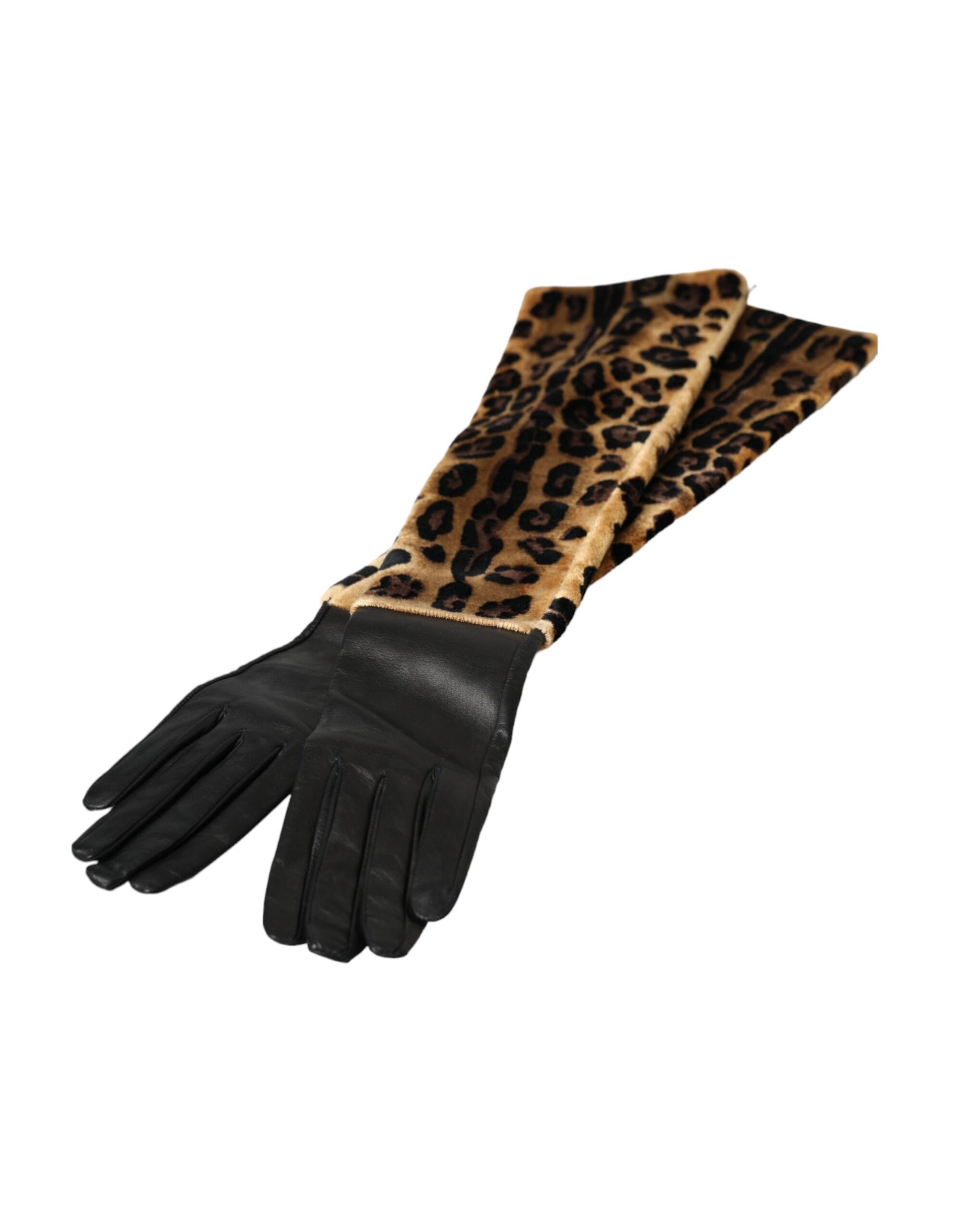 Dolce & Gabbana Brown Black Leopard Leather Elbow Length Gloves - 6.5|XS