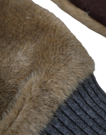 Dolce & Gabbana Beige Acrylic Knitted Fur Wrist Mitten Gloves