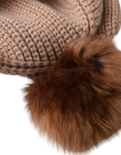 Dolce & Gabbana Brown Solid Knitted Fur Ball Winter Beanie Hat - S