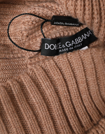 Dolce & Gabbana Brown Solid Knitted Fur Ball Winter Beanie Hat - S