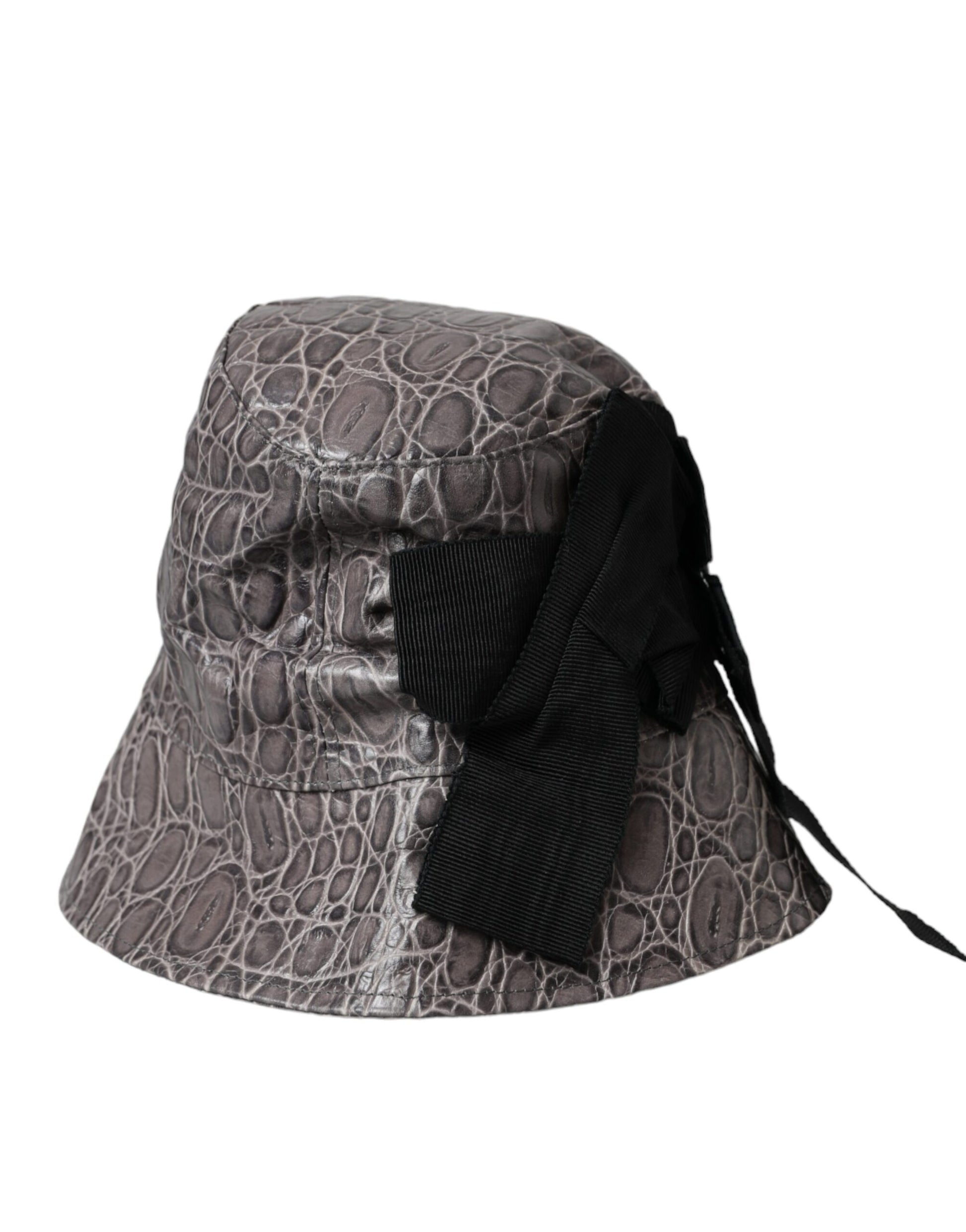 Dolce & Gabbana Black Gray Patterned Leather Bucket Hat